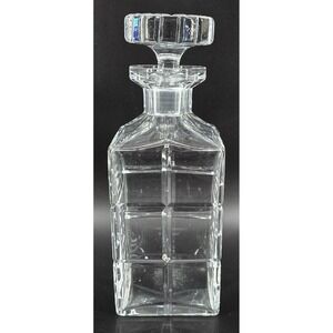 Vintage German Heavy Crystal Whiskey Decanter Square‎ Grids w/ Stopper 3.5x9.5"